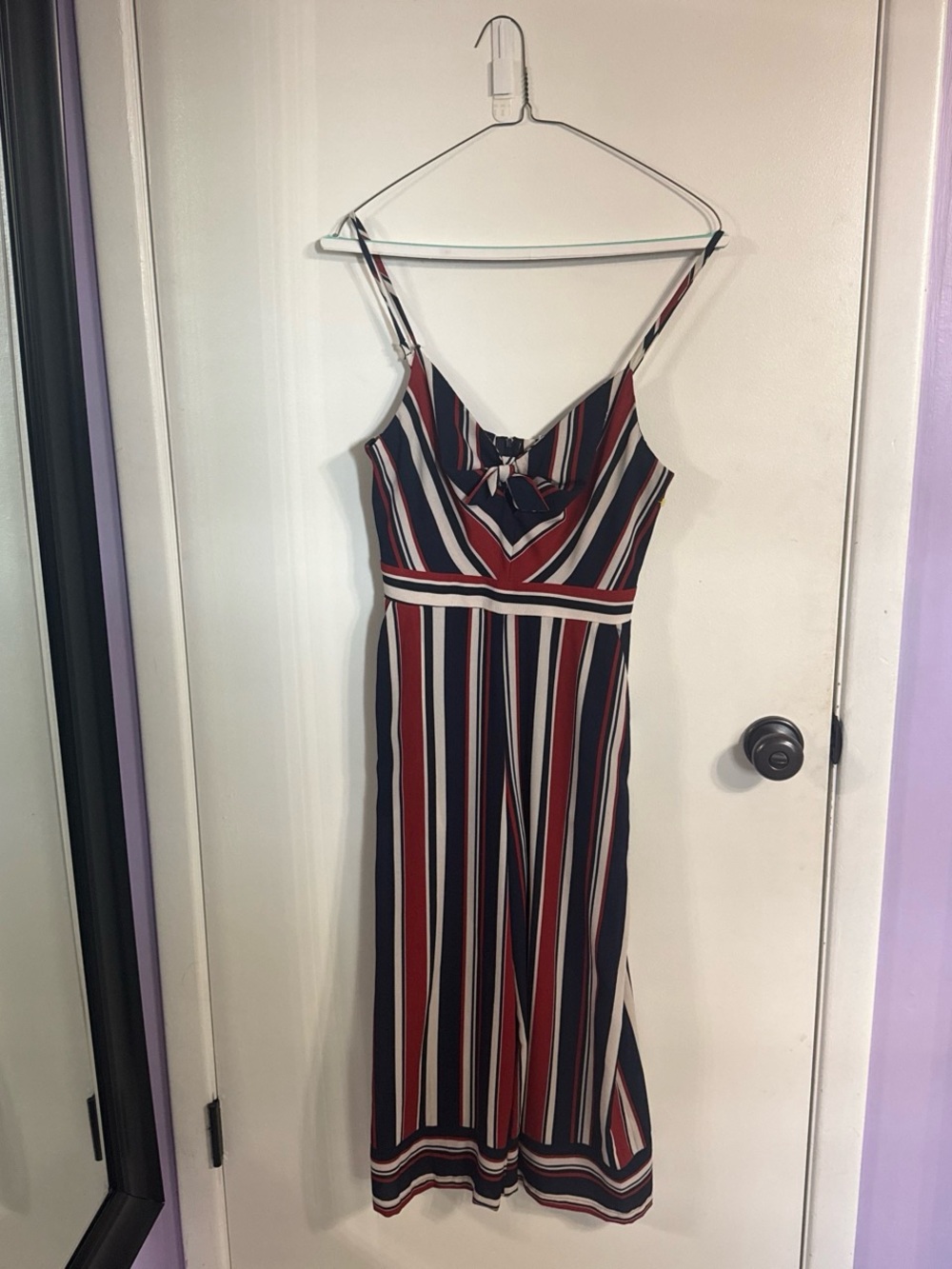Striped Spaghetti Strap Maxi Jumpsuit in Red, Navy & White